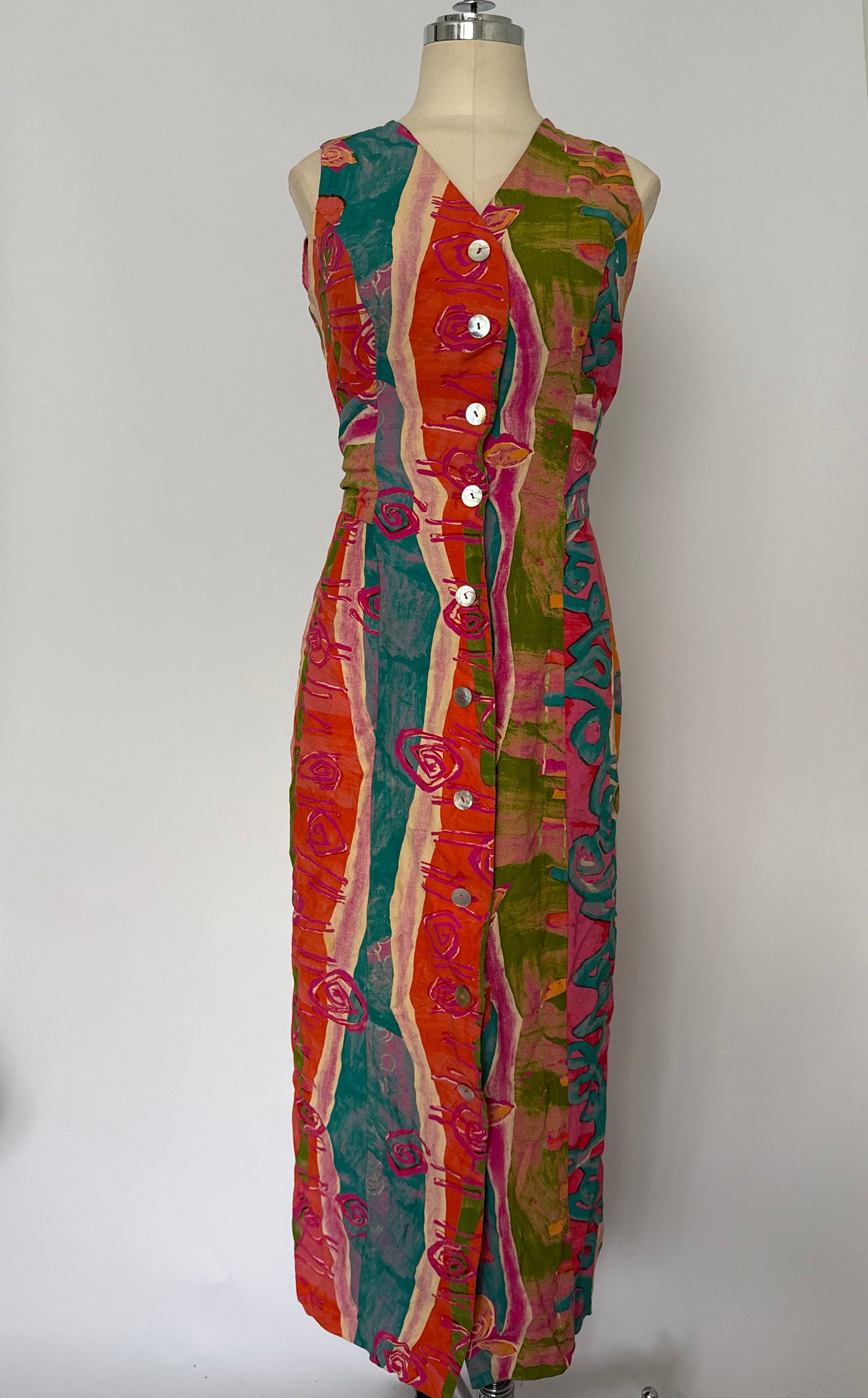 Vintage Abstract Print Midi Dress