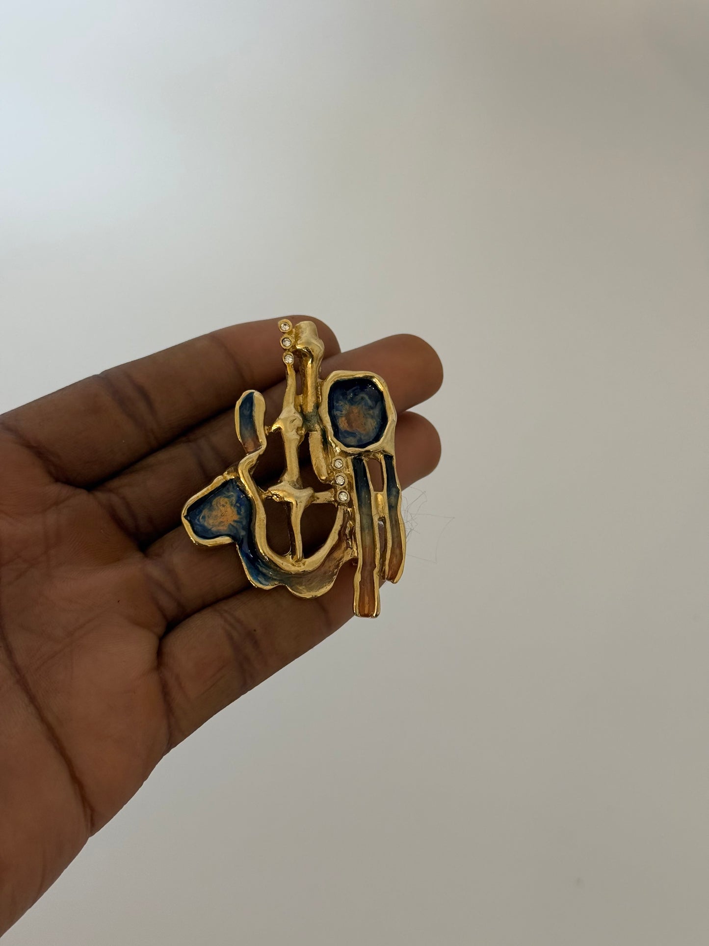 Vintage Abstract Gold-Tone Enamel Brooch