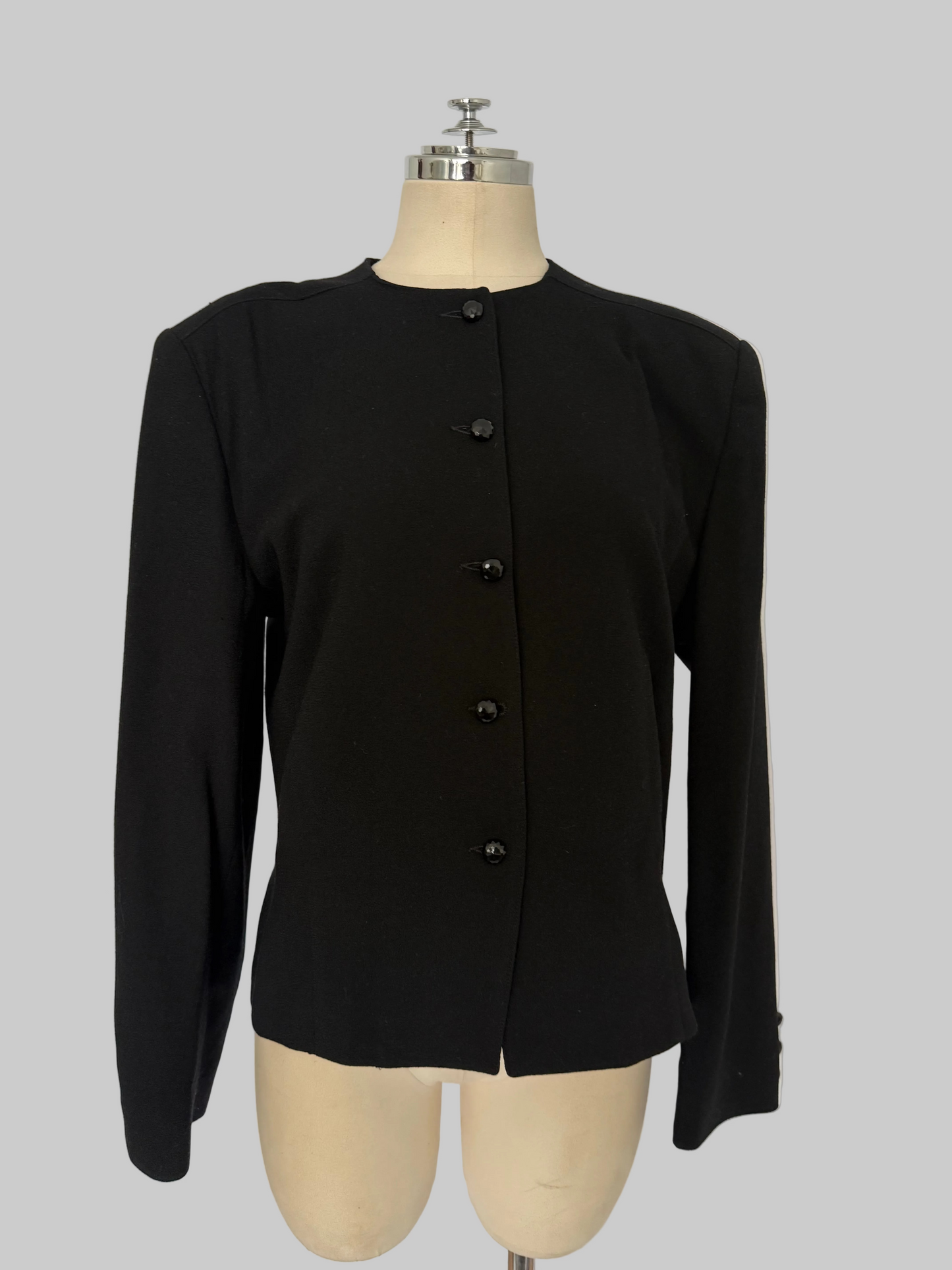 Black Vintage Collarless Black Tailored Blazer