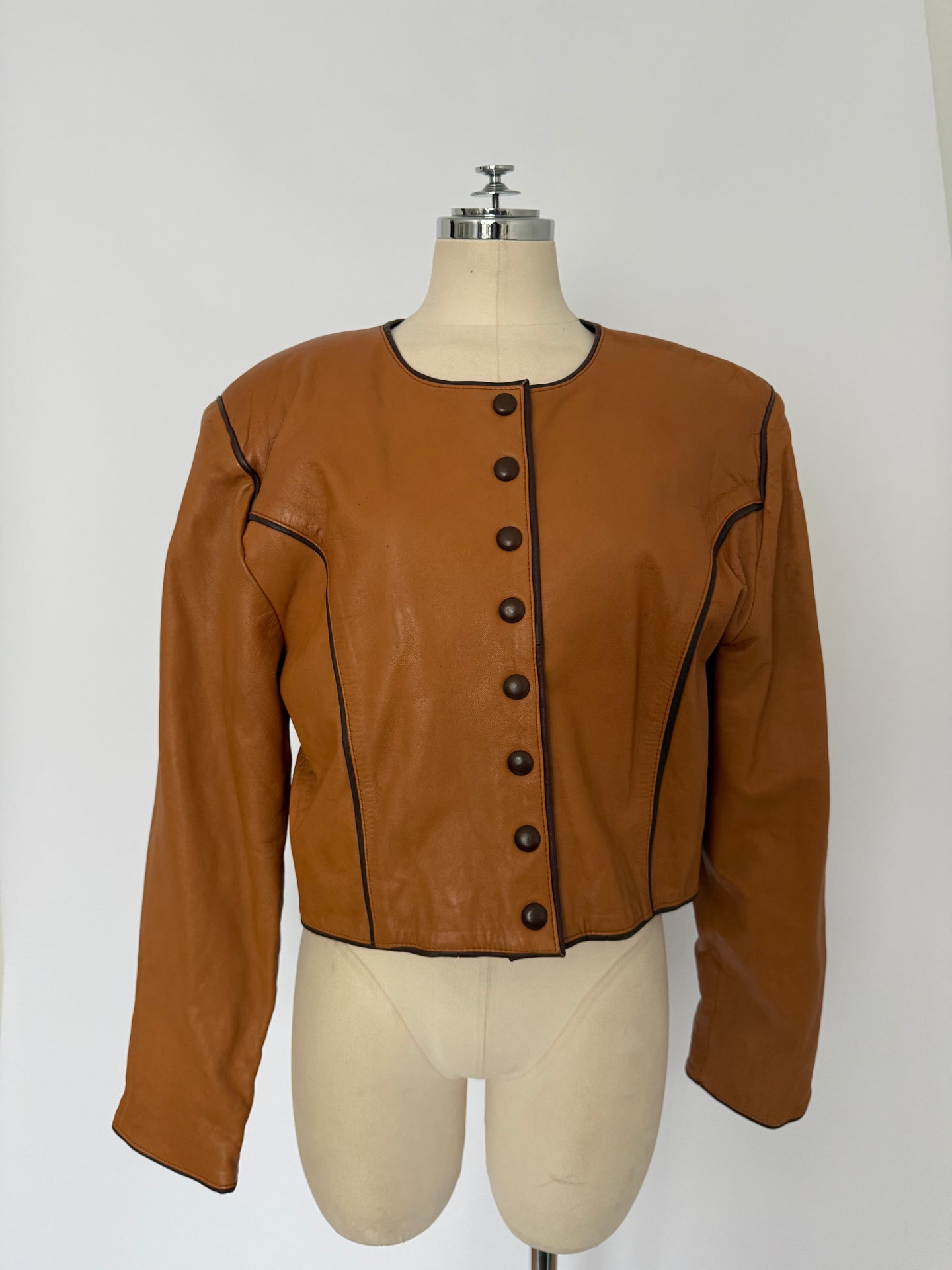 Vintage Cognac Leather Cropped Jacket