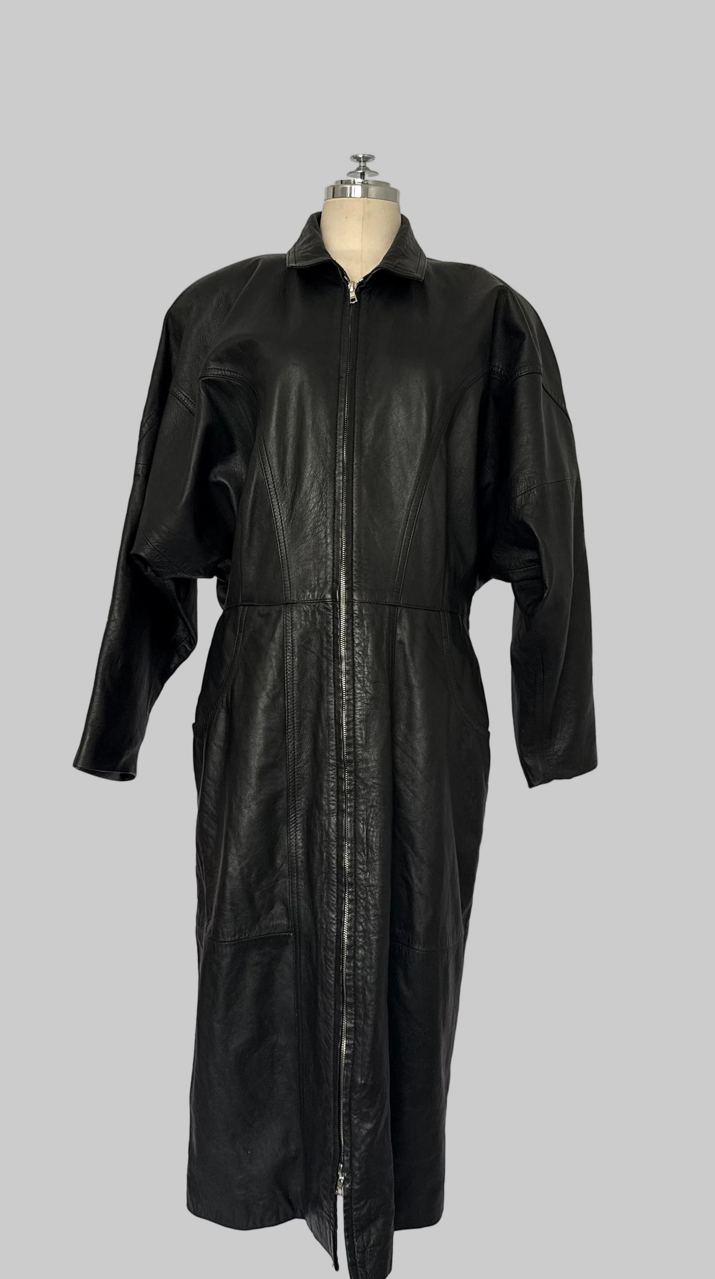 Sculptural Leather Midi Jacket