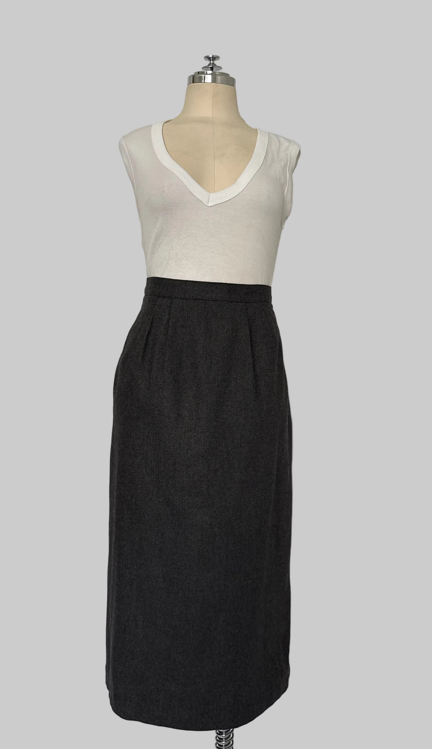 Vintage Charcoal Gray Wool High Waisted Skirt