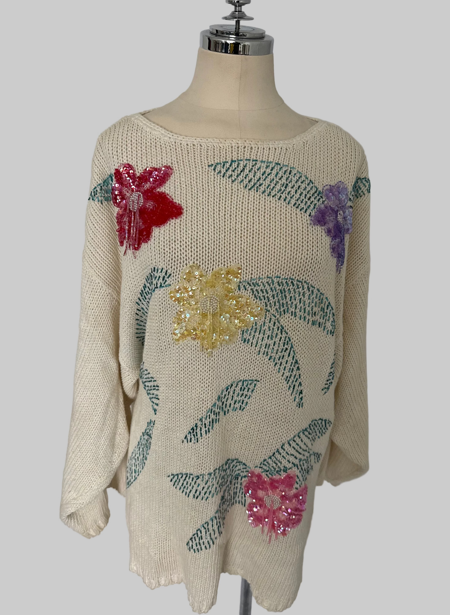 Vintage Floral Sequin Knit Sweater