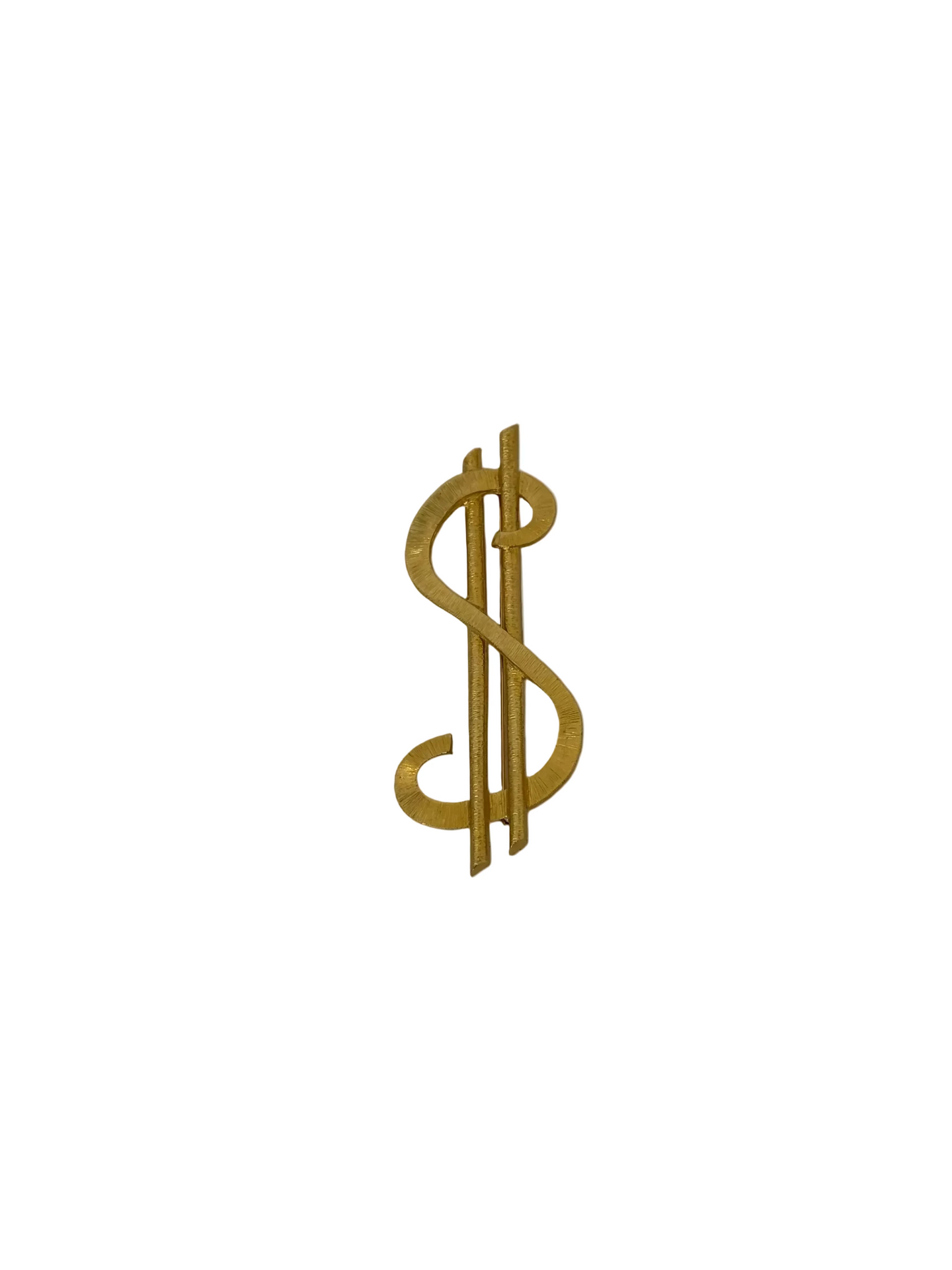 Vintage Sculptural Gold Dollar Sign Brooch