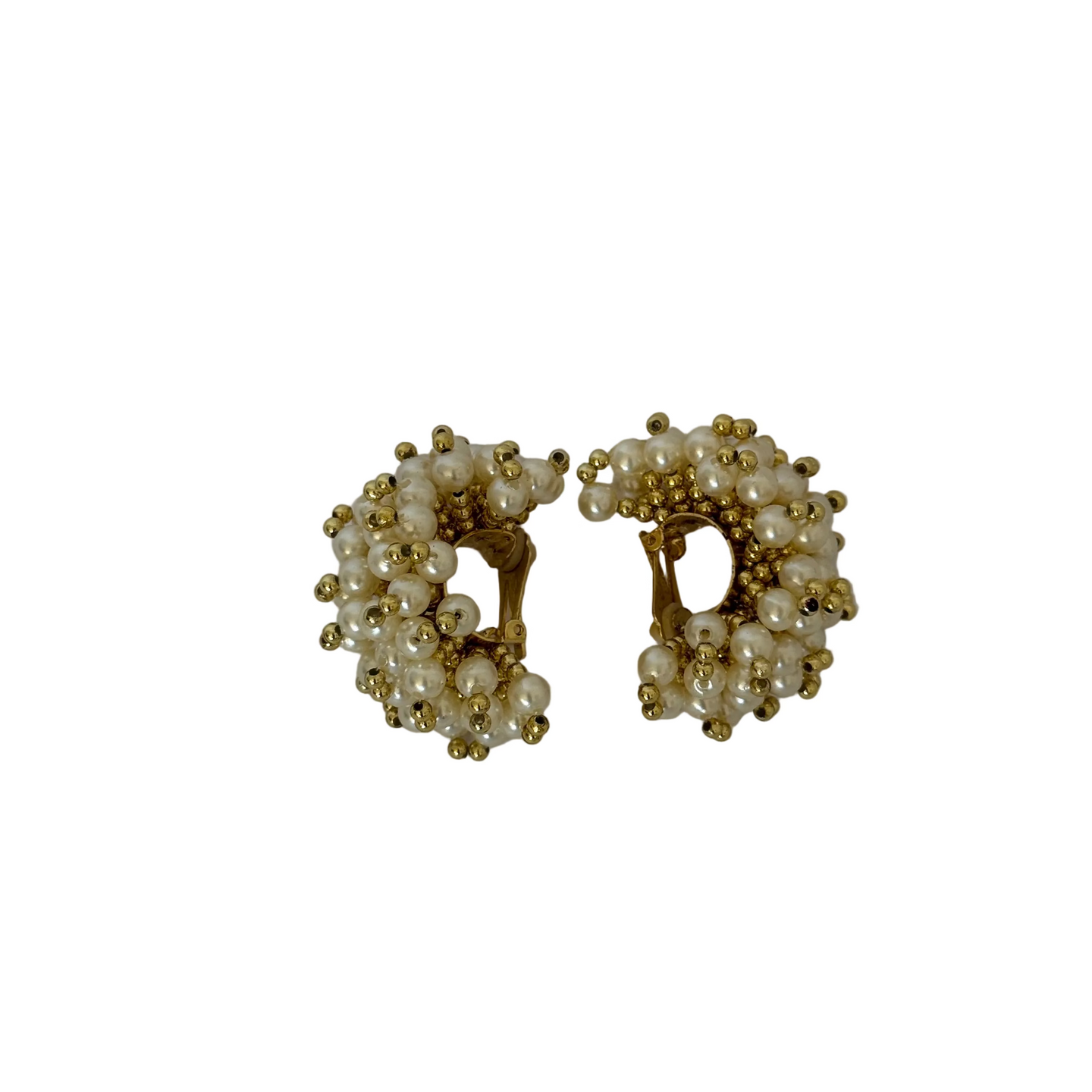 Vintage Faux Pearl Cluster Clip-On Earrings