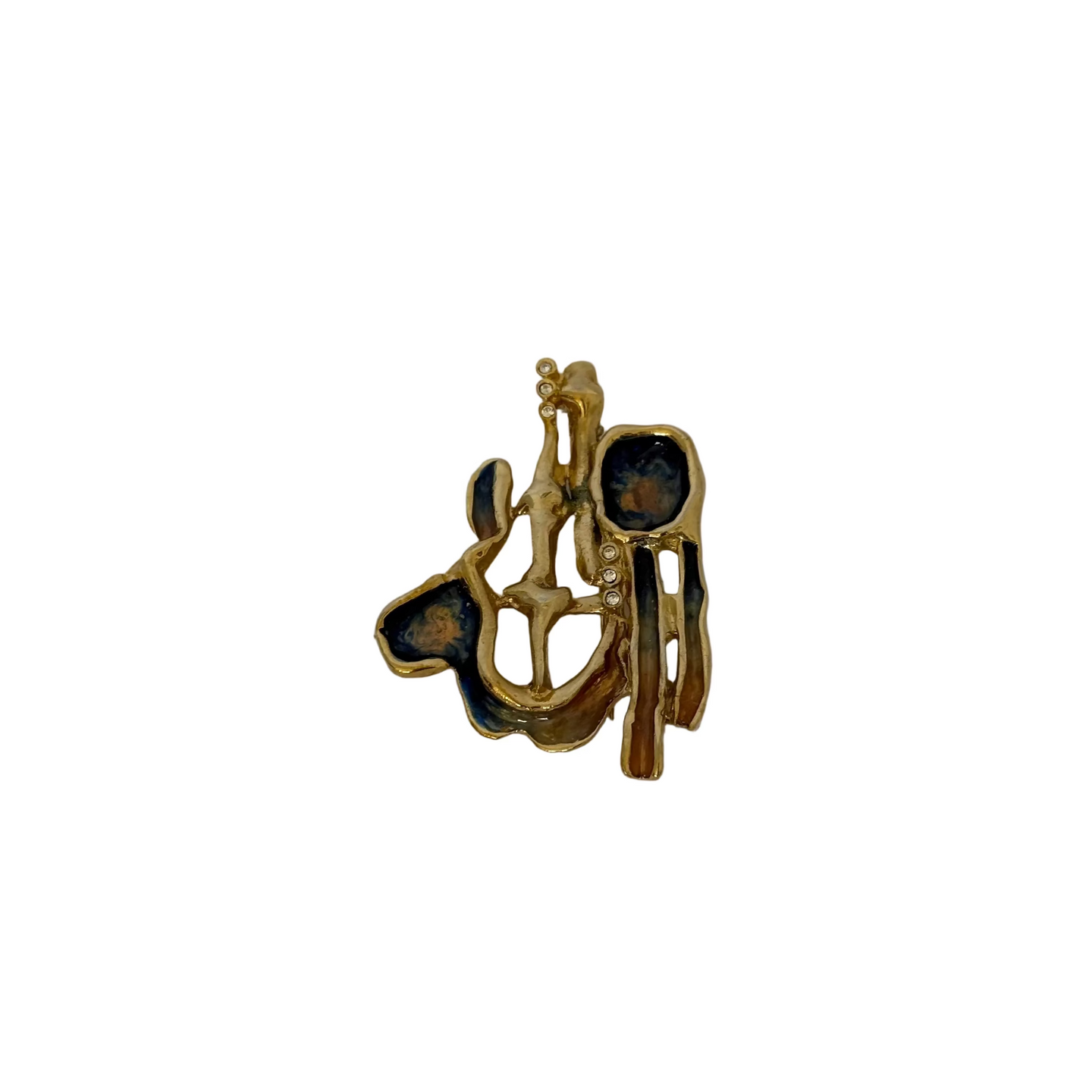 Vintage Abstract Gold-Tone Enamel Brooch