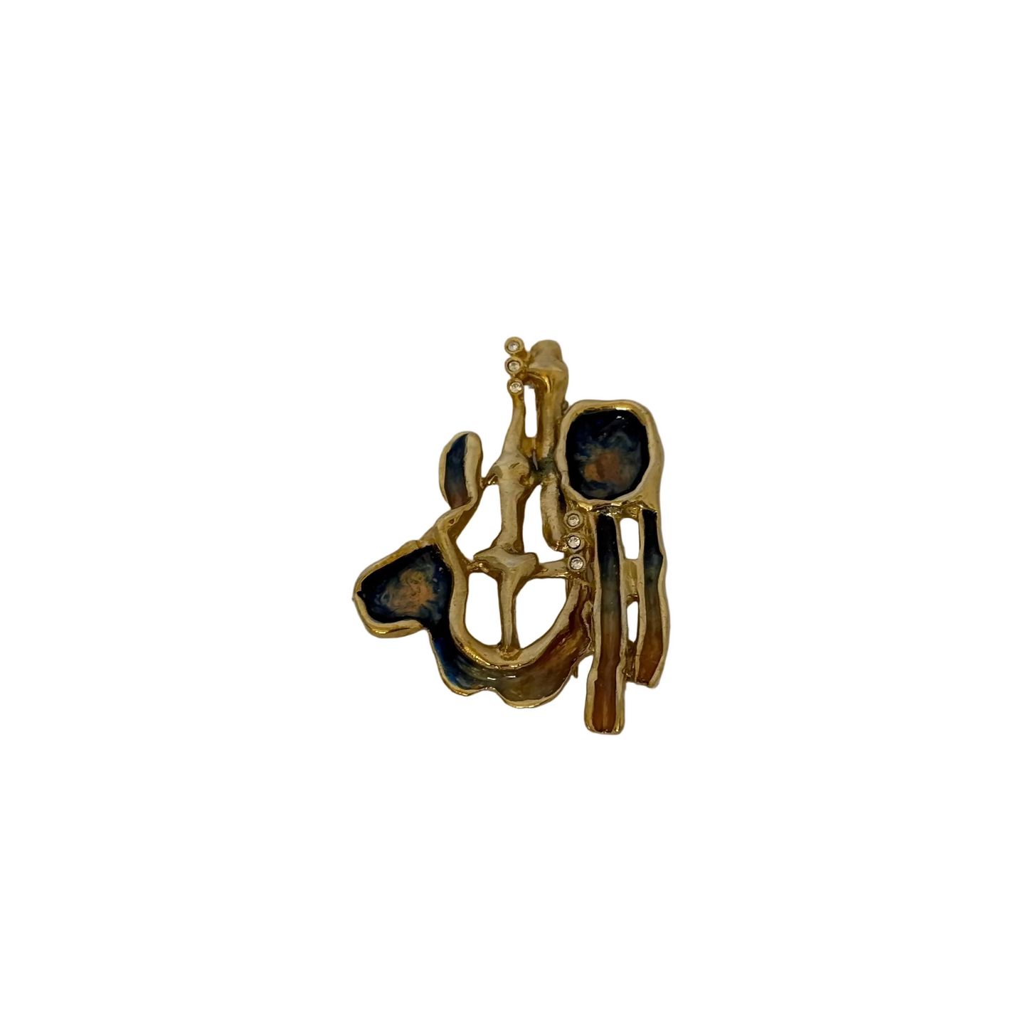 Vintage Abstract Gold-Tone Enamel Brooch