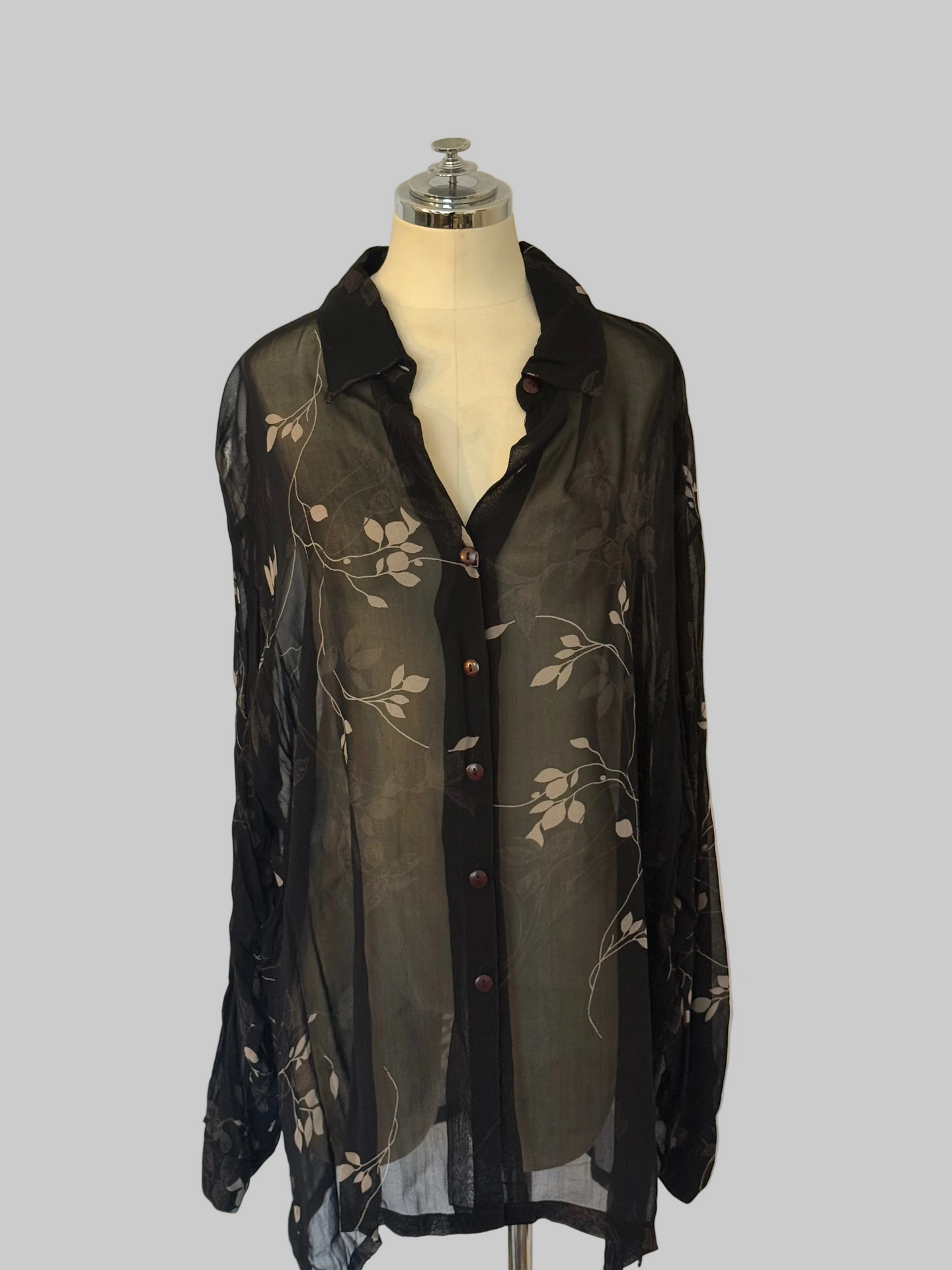 Vintage Black Sheer Floral Blouse