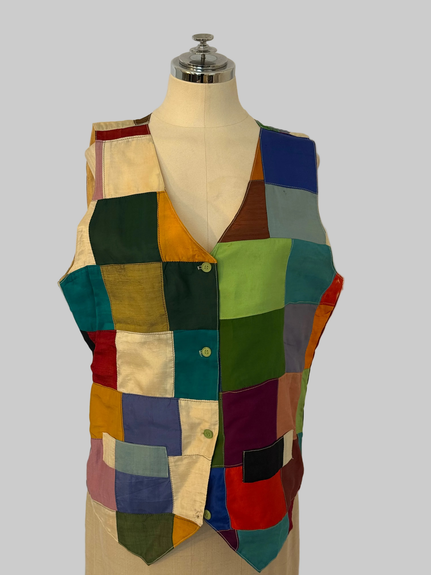 Vintage Colorblock Patchwork Silk Vest